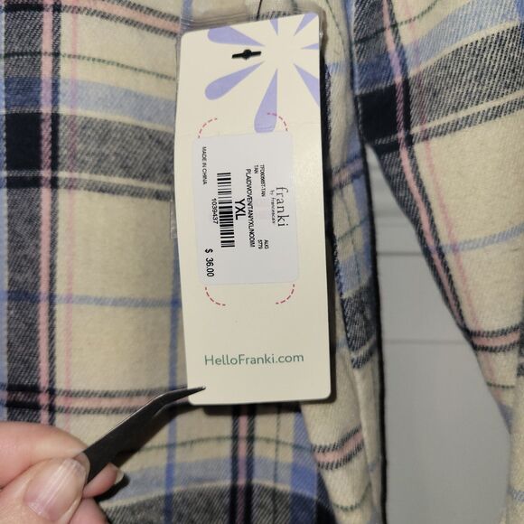 New Hello Franki Button Up Size XL Shirt Plaid Long Sleeve Pocket Womens - Picture 5 of 7